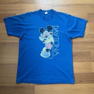 Vintage 80's Daytona Florida Mickey Mouse Disney Faded Blue Tee Shirt Sz Medium